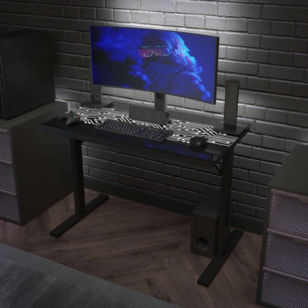 FLASH FURNITURE 43" Black Gaming Desk with Glass LED Desktop NAN-JNGT-2842-GG